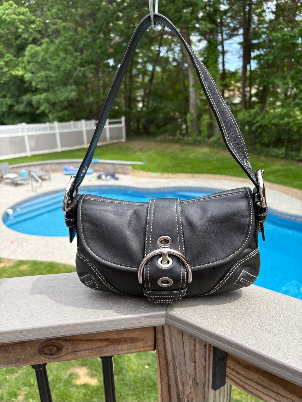 Vintage Black Coach Soho Hobo Shoulder Bag with Silver-Tone Buckle